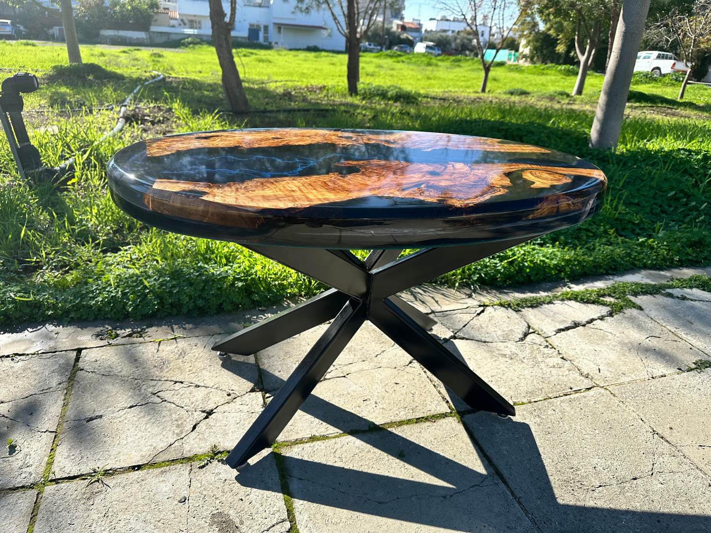 Oval Wood and Epoxy Coffee Table - Lightning Bolt design Cyprus
