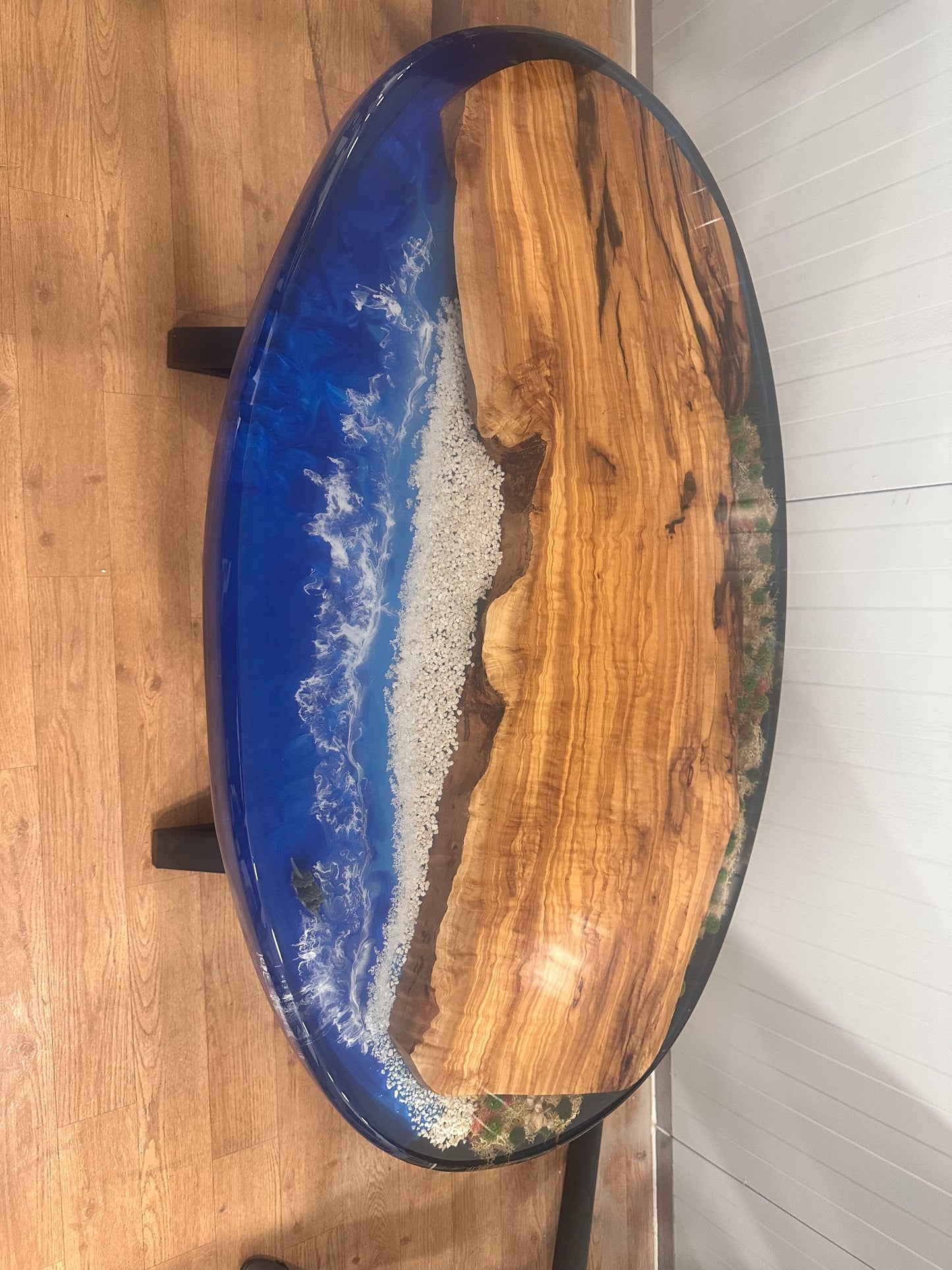 "Coastal Dream" – Resin River Coffee Table with Sailboat & Wave Effect One of a Kind, Handmade in Cyprus