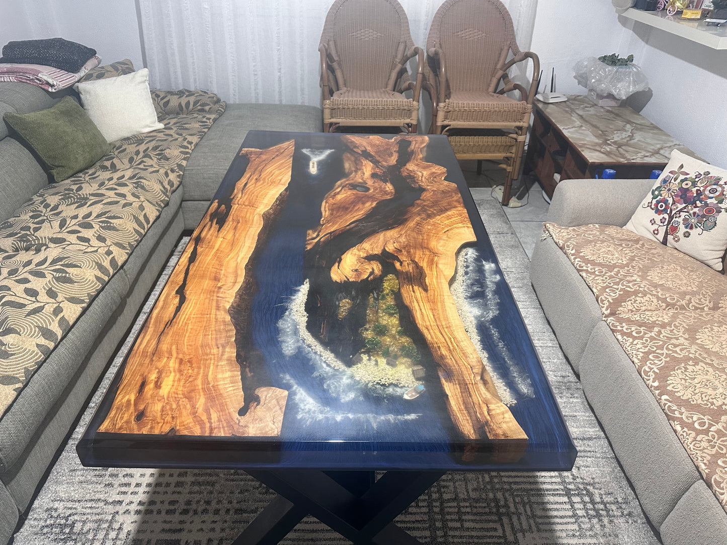 Epoxy Resin Dinning Table - Ocean Vibe Collection Handmade Olive Wood & Epoxy Art Cyprus