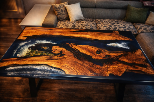 Epoxy Resin Dinning Table - Ocean Vibe Collection Handmade Olive Wood & Epoxy Art Cyprus