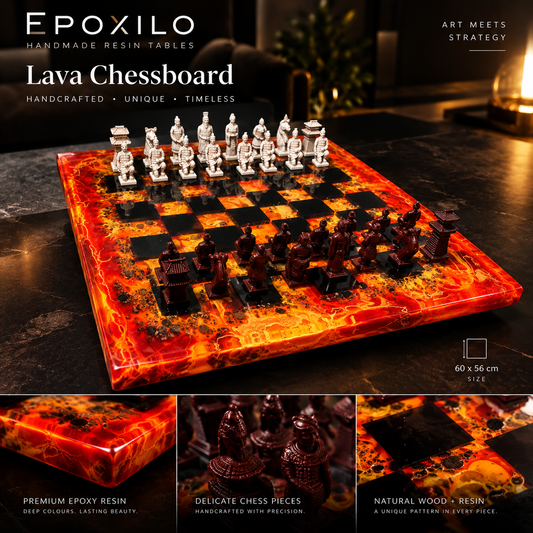 Lava Epoxy Chessboard – Handmade Resin Art | 60 × 56 cm
