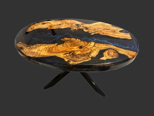 Oval Wood and Epoxy Coffee Table - Lightning Bolt design Cyprus