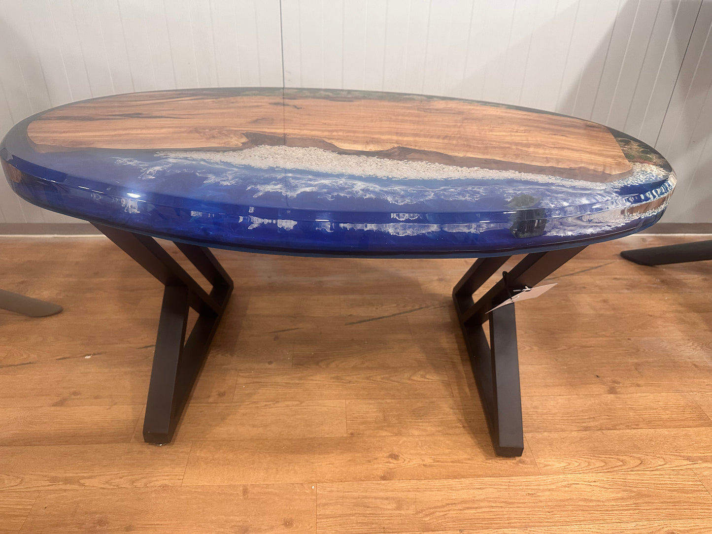 "Coastal Dream" – Resin River Coffee Table with Sailboat & Wave Effect One of a Kind, Handmade in Cyprus