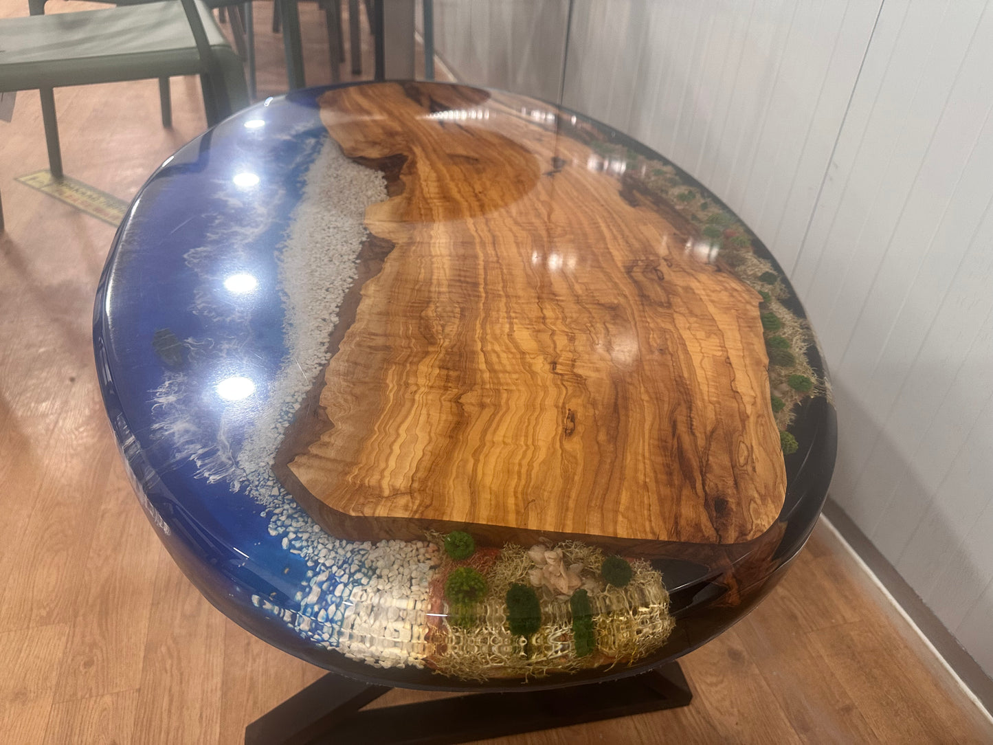 "Coastal Dream" – Resin River Coffee Table with Sailboat & Wave Effect One of a Kind, Handmade in Cyprus
