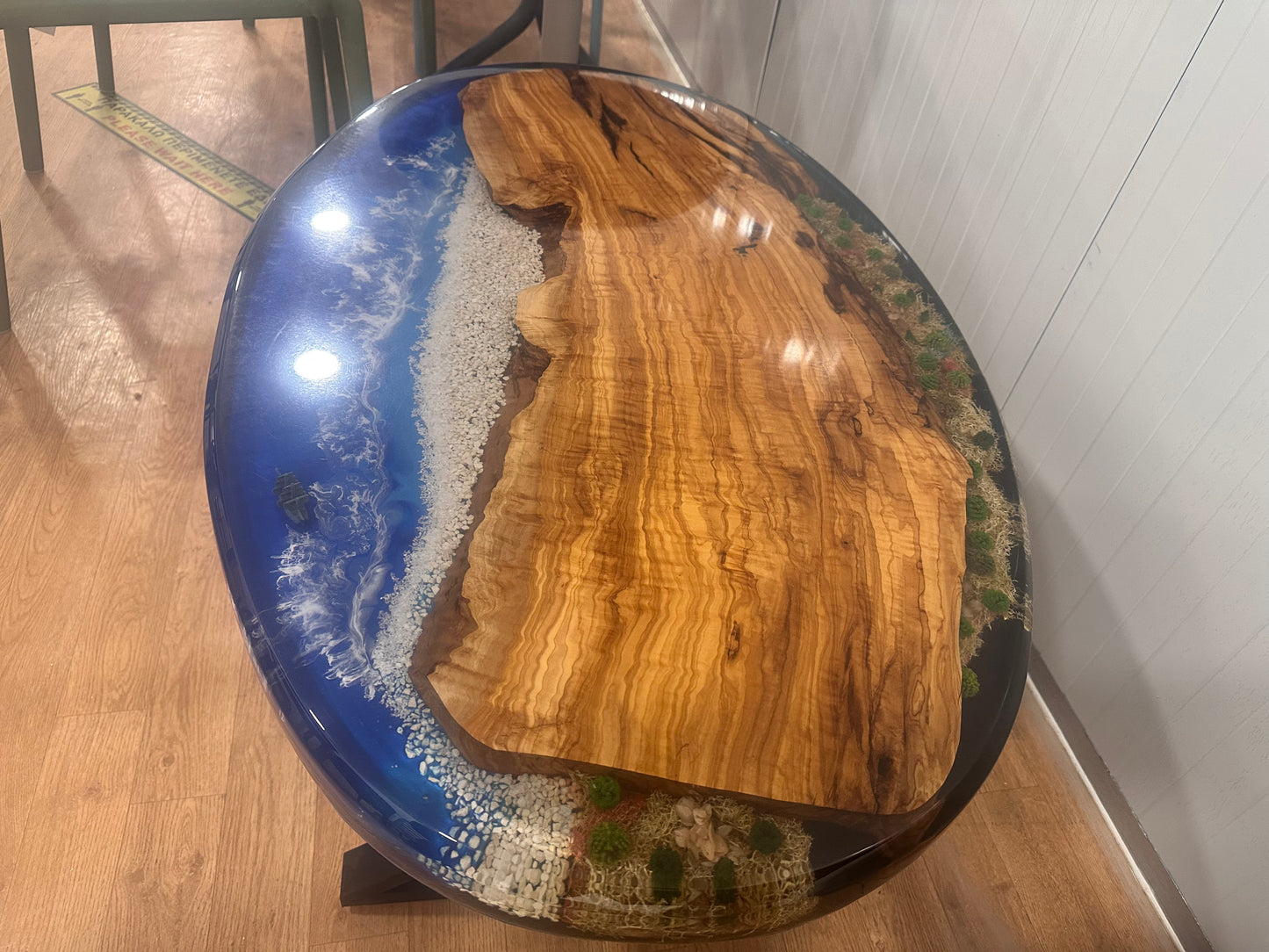"Coastal Dream" – Resin River Coffee Table with Sailboat & Wave Effect One of a Kind, Handmade in Cyprus