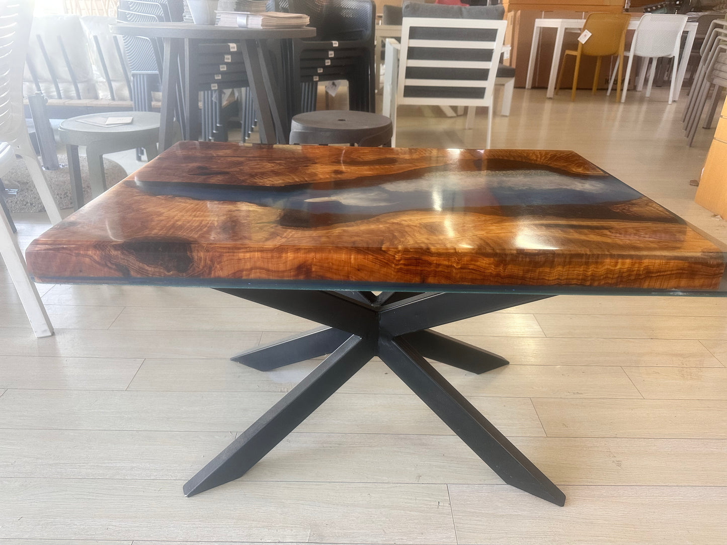 Beach River Coffee Table – Wood & Epoxy Resin with Waves and Sailboat Cyprus