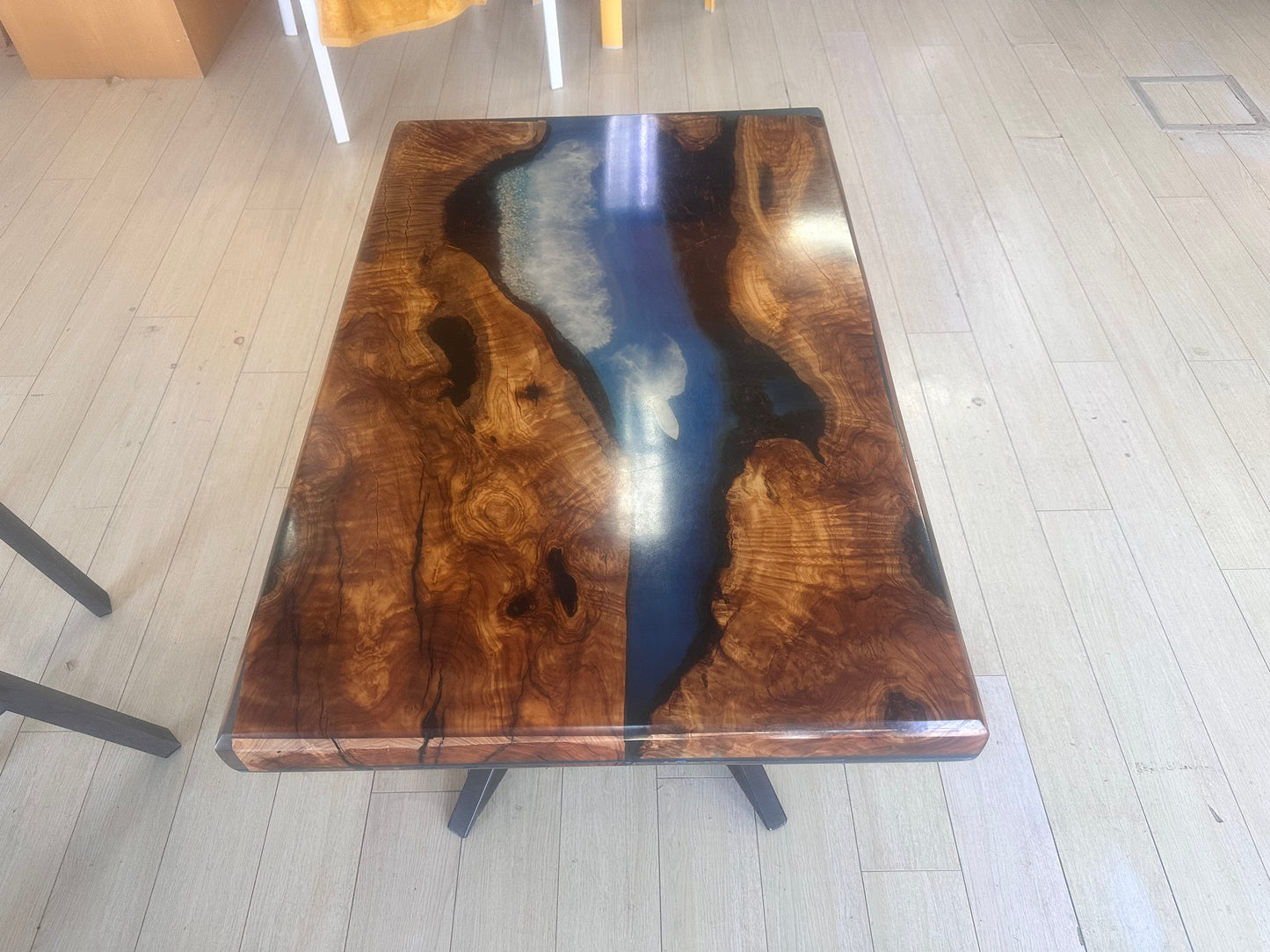 Beach River Coffee Table – Wood & Epoxy Resin with Waves and Sailboat Cyprus