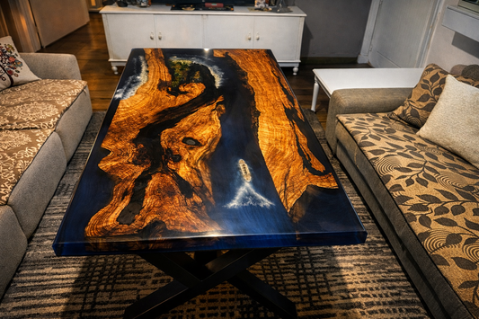 Epoxy Resin Dinning Table - Ocean Vibe Collection Handmade Olive Wood & Epoxy Art Cyprus