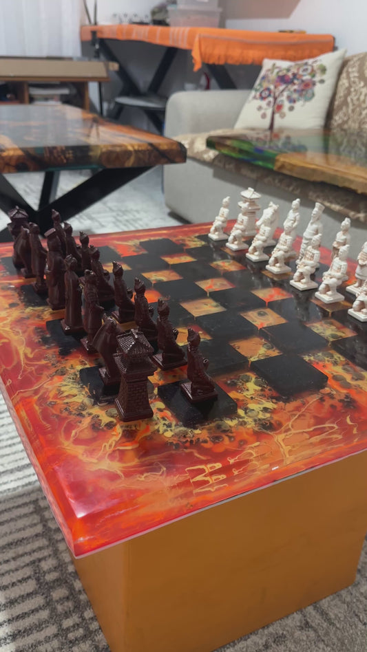 Lava Epoxy Chessboard – Handmade Resin Art | 60 × 56 cm
